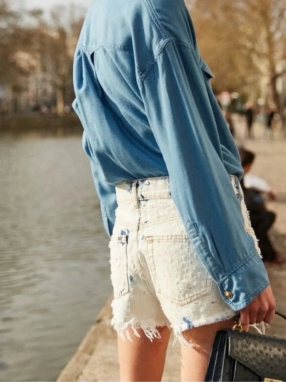 THE KOOPLES Jean Shorts Distressed Cutoffs White & Blue UK  size Medium